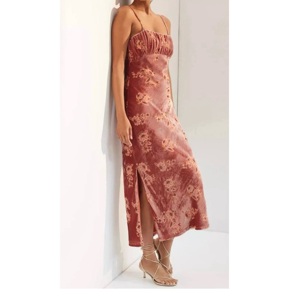 Anthropologie Rust Floral Midi Slip Dress
